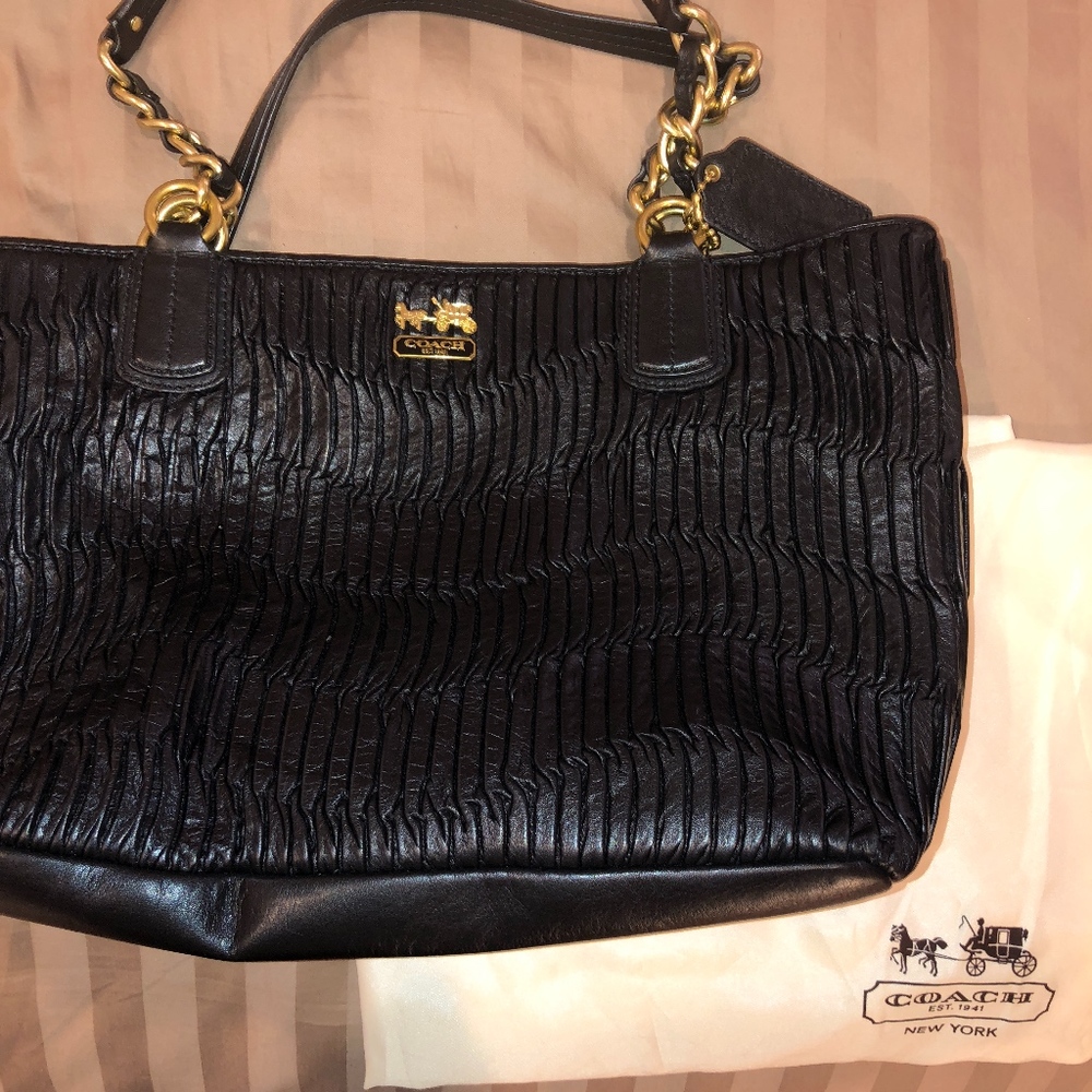 COACH Madison Gathered Leather Blk/Gold Tote 20522